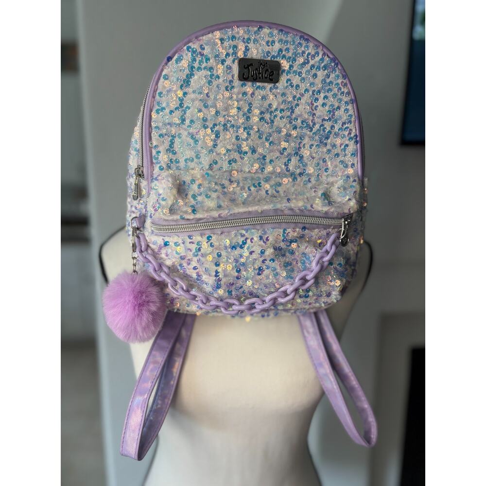 Justice Girls Iridescent Purple Sequin Mini Backpack NEW